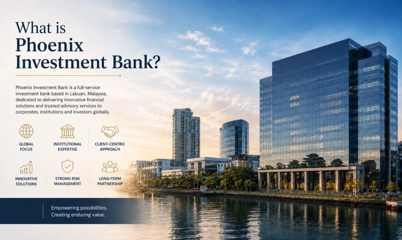 Phoenix Investment Bank (Labuan) Ltd. media Q and A graphic with Labuan office building